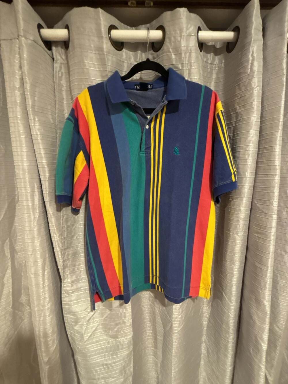 Vintage Nautica Multicolor Vertical Stripe Short Sleeve Polo Shirt